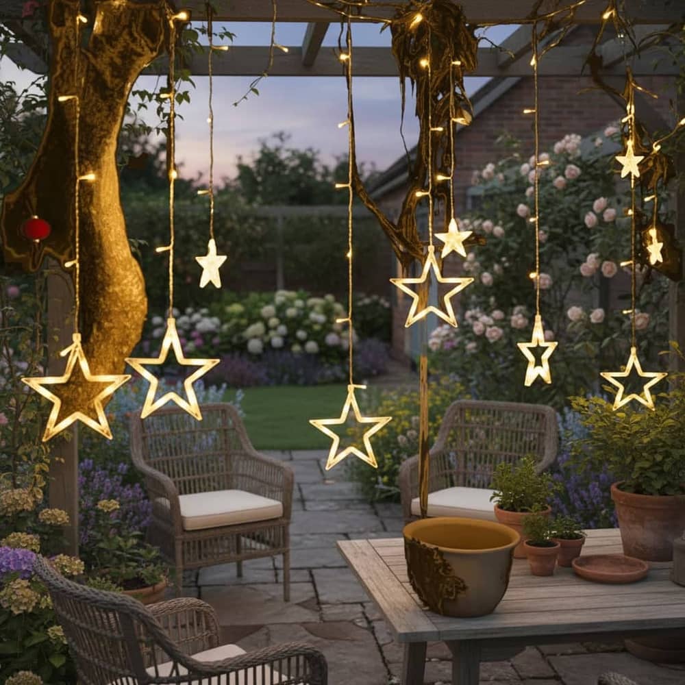 Brighten Your Festive Celebrations With The Vibrant Star Shape 20 LEDs Outdoor Garden Christmas Festival Decoration Solar Lamp String