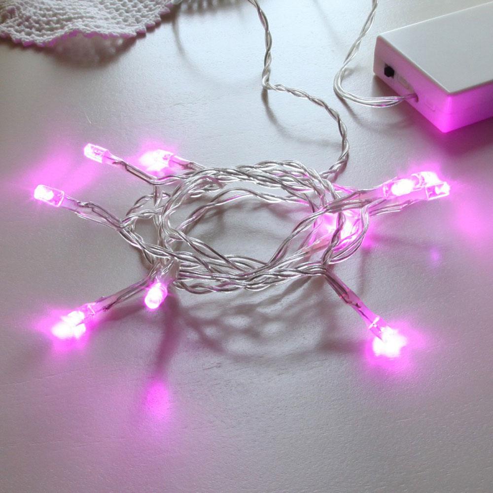 1m Battery Fairy Lights, 10 Pink LEDs, Clear Cable : close up of string