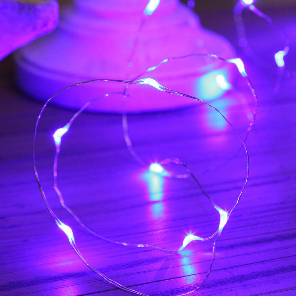 Micro Battery Fairy Lights on Silver Wire, 20 Purple LEDs : close up of LED