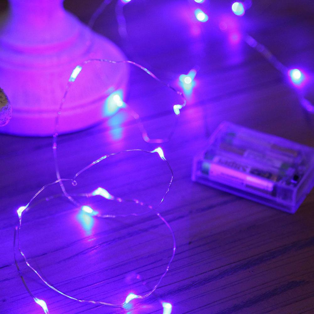 Micro Battery Fairy Lights on Silver Wire, 20 Purple LEDs 