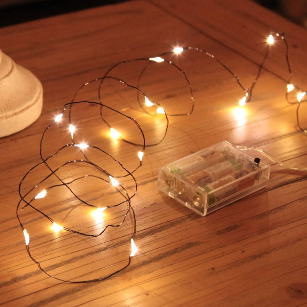 Micro Battery Fairy Lights on Black Wire, 20 Warm White LEDs