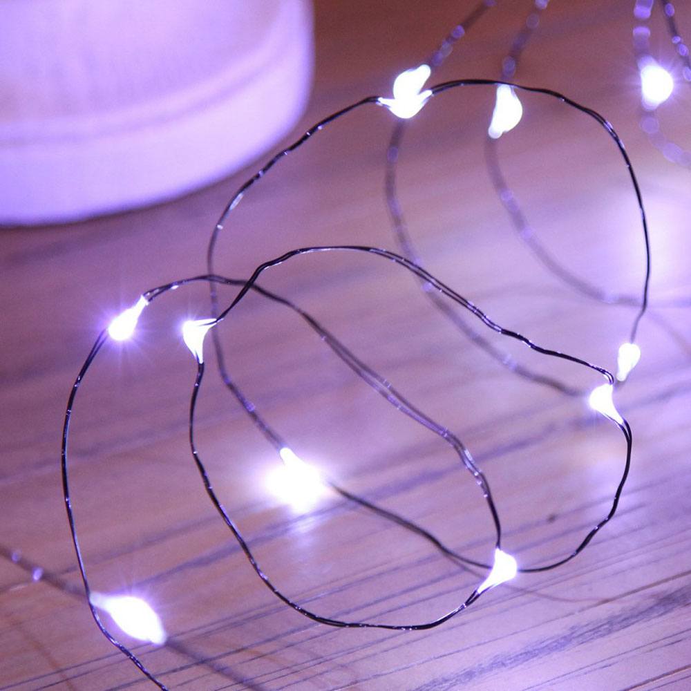Micro Battery Fairy Lights on Black Wire, 20 White LEDs : close up of string