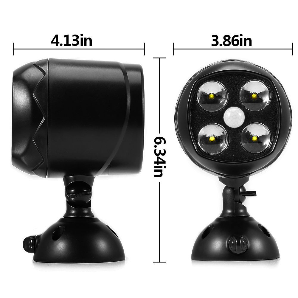 Battery Operated Security Light 4 x 3W LED - 600 lumens black : side view