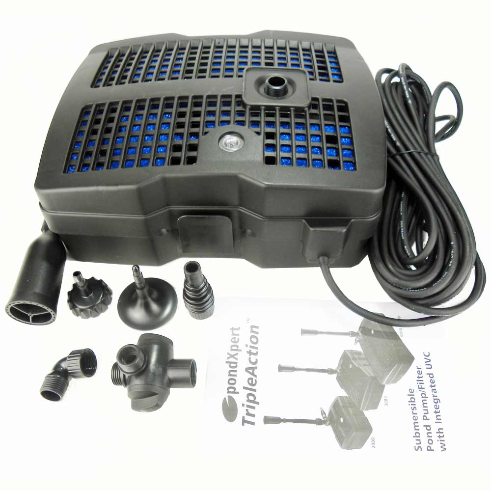 All In One Pond Pump Filter UV TripleAction 2000 showing full kit