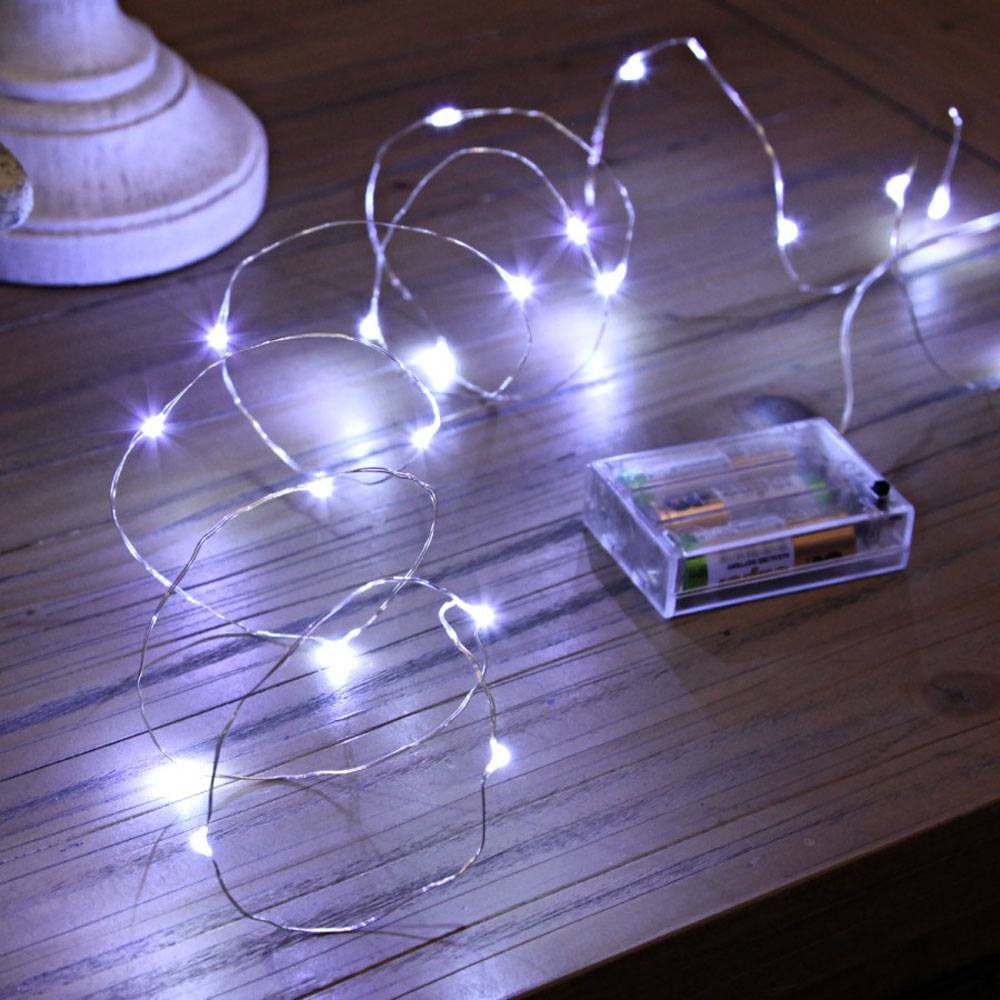 Micro Battery Fairy Lights on Silver Wire, 20 LEDs