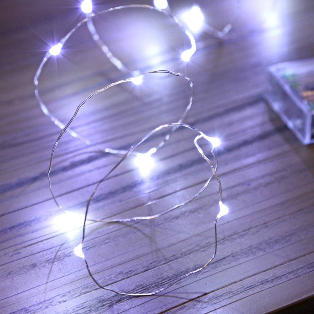 Micro Battery Fairy Lights on Silver Wire, 20 White LEDs