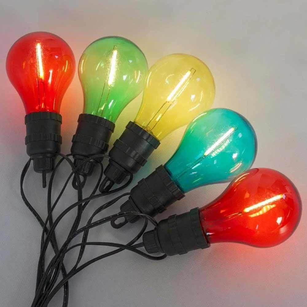 Battery Festoon Party Lights 10 Multi Colour close up of bulbs
