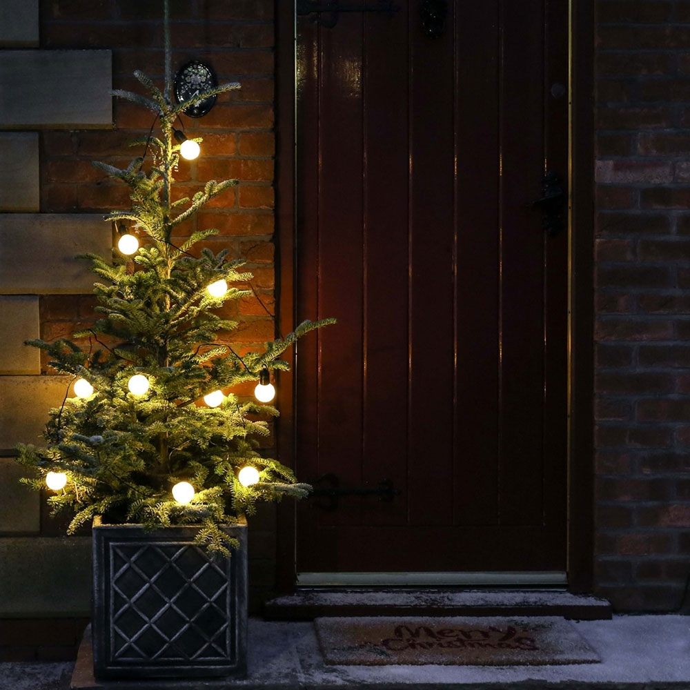 Battery Festoon Lights 10 Warm White on christmas tree outside