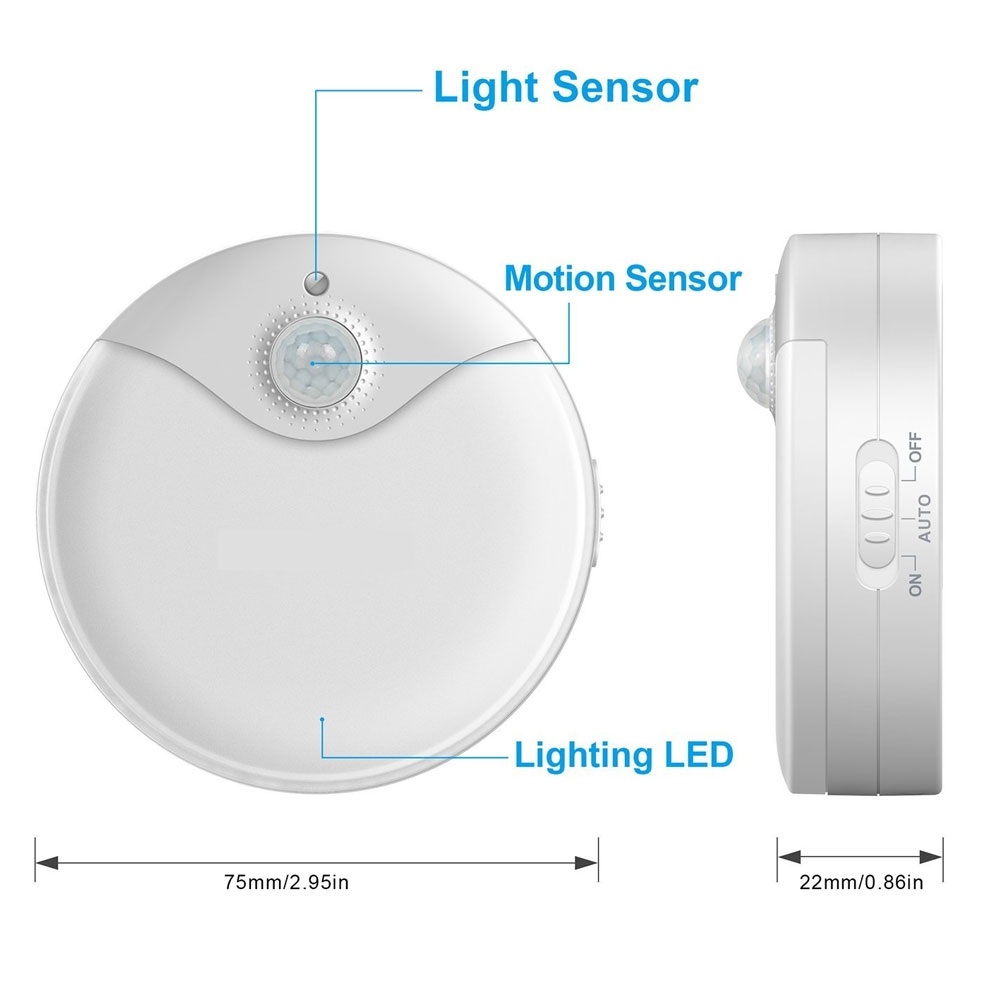 Battery Motion sensor light showing dimensions