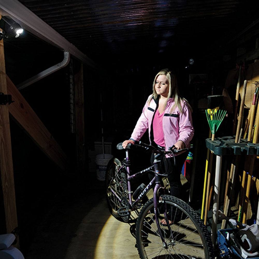 Battery Security Light 400 lumens being used in cycle rack