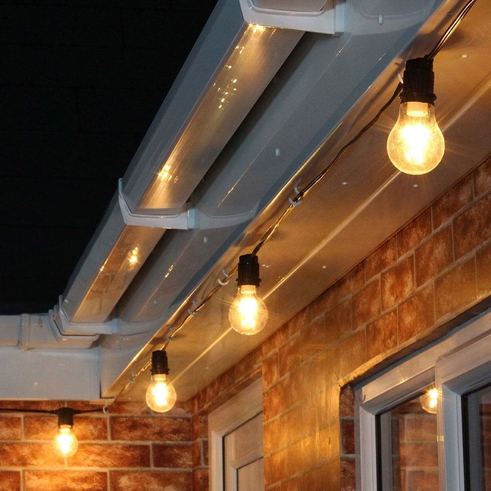 Commercial Festoon Lights Large Traditional Bulbs on facia under gutter