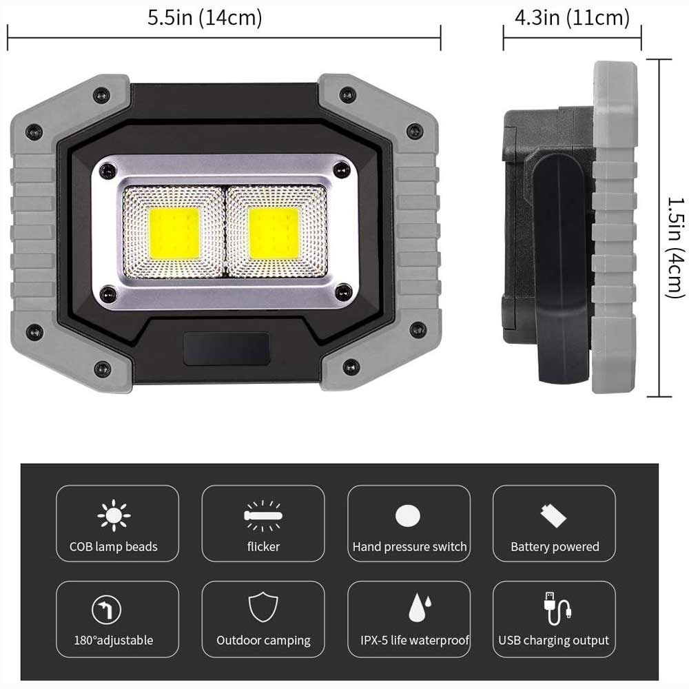 Compact Rechargeable Floodlight showing dimensions