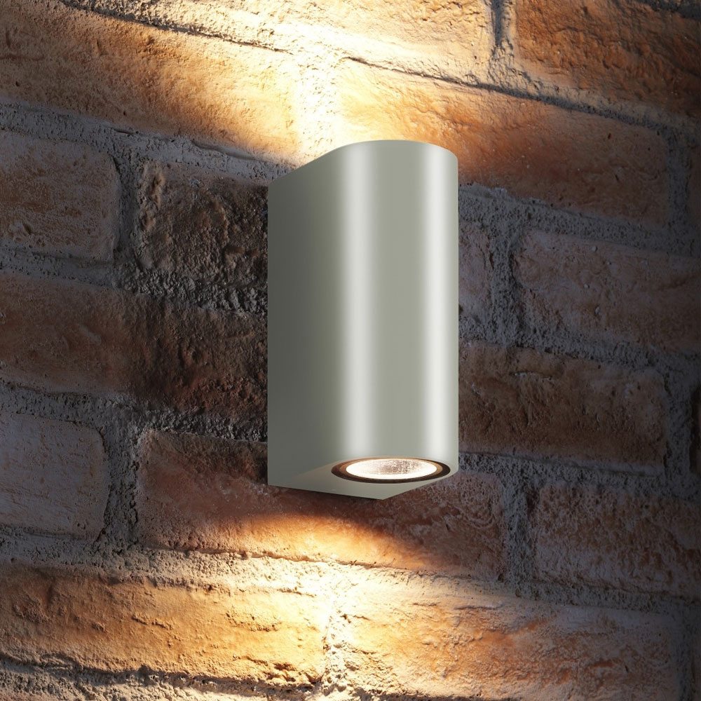 Outdoor Wall Lights | Up & Down Lights in Silver warm white led light