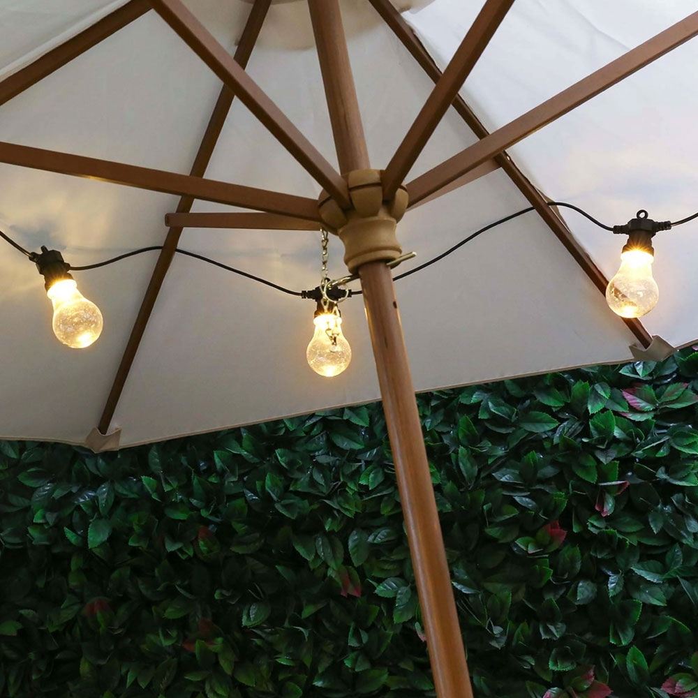 Connectable Battery Festoon Lights Large Traditional Bulbs on garden umbrella