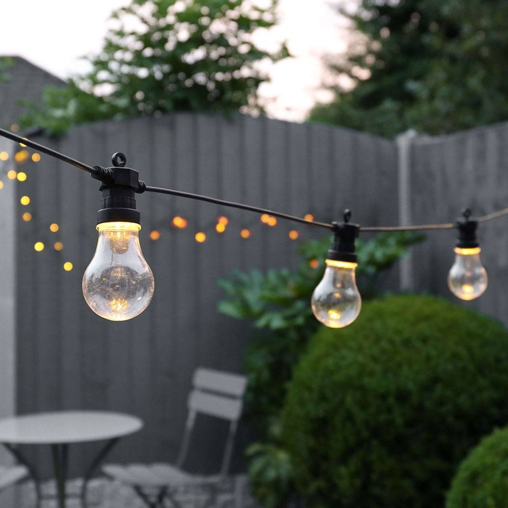 Connectable Battery Festoon Lights Large Traditional Bulbs hanging in garden