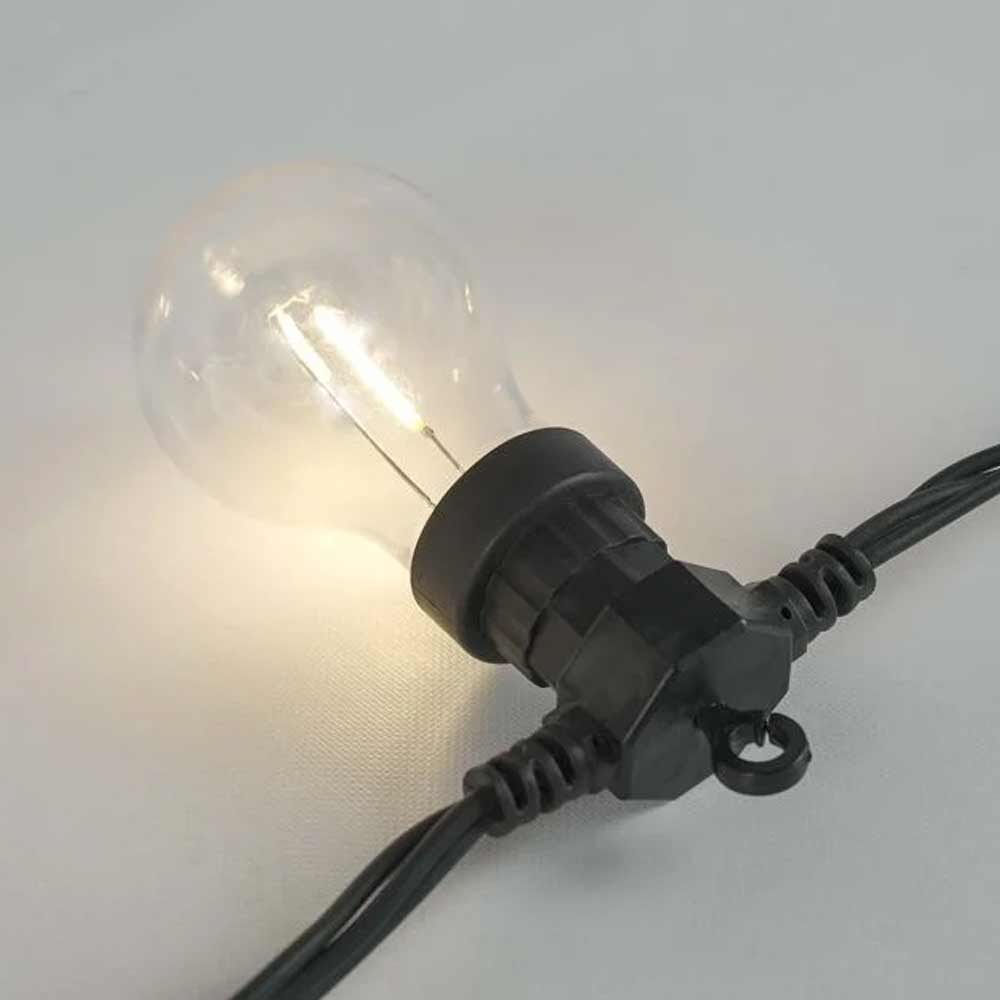 Connectable Festoon Lights showing warm white filament bulb