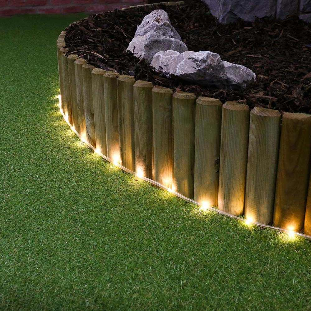 ConnectGo Led Rope Lights on edge of garden lawn