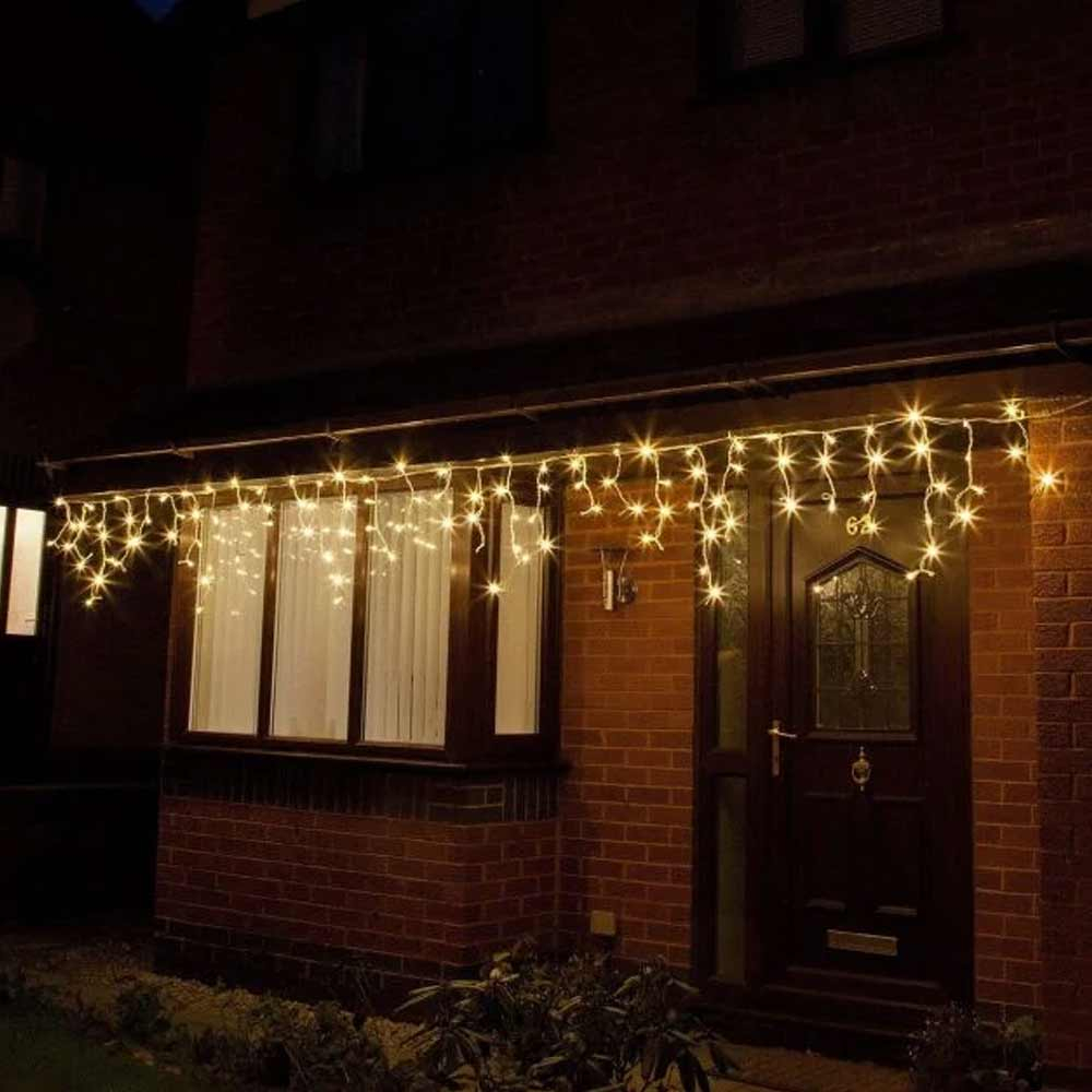 ConnectPro Icicle Lights on house facia in warm white