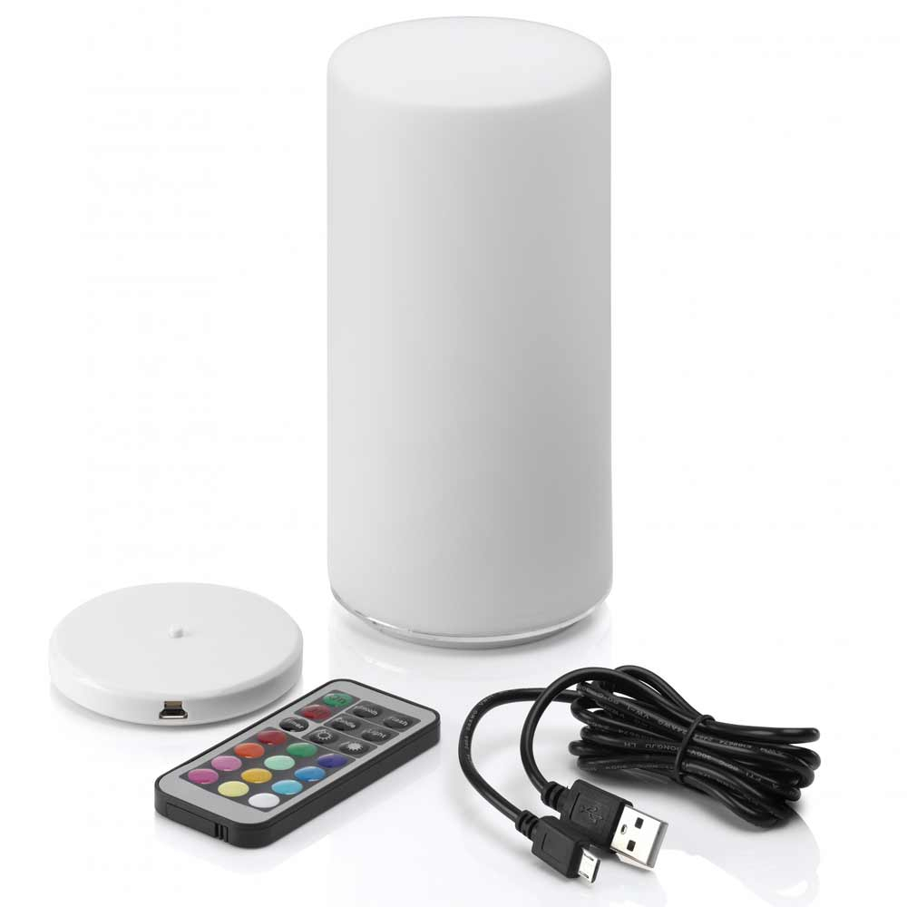 Cordless Table Lamp Colour Changing showing charging base and remote