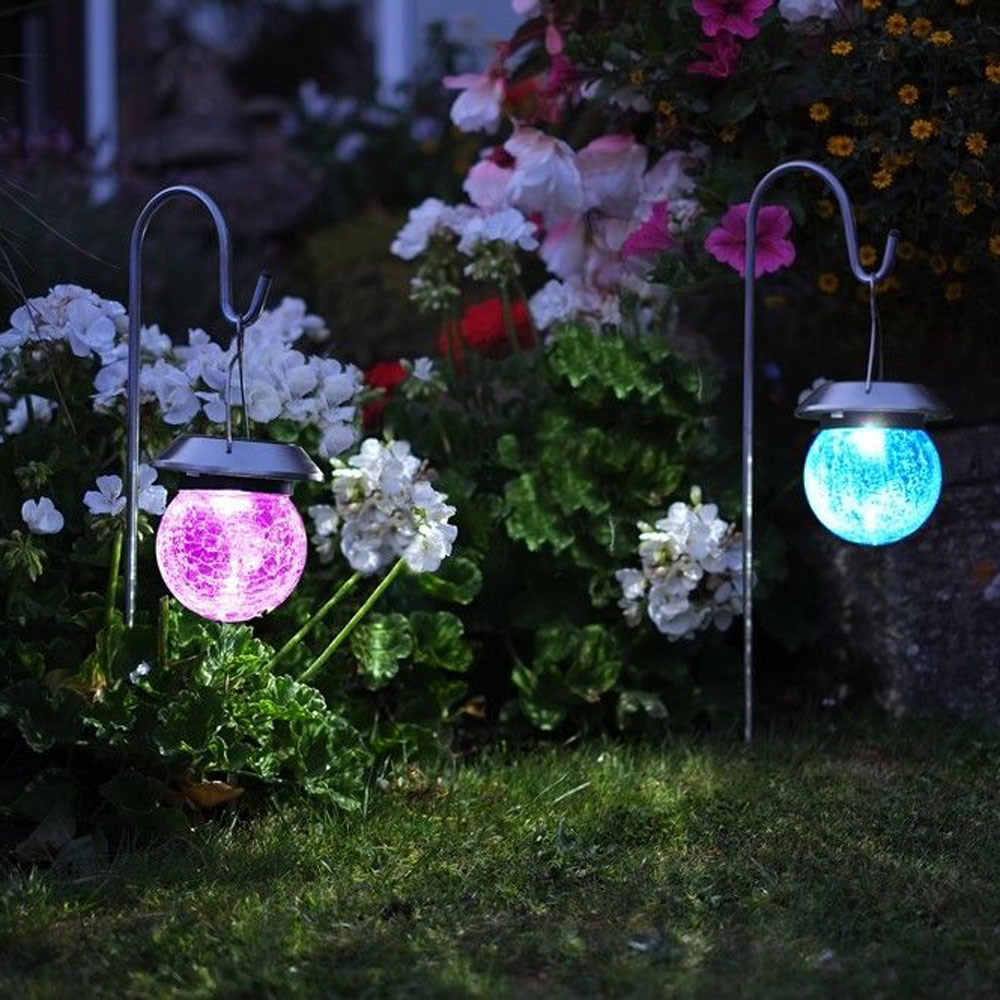 Crackle Globe Solar Lantern Lights 2pk in garden