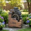 Smart Garden Heywood Mill Solar Resin Fountain close up of mill wheel