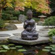 Solar Buddha Water Feature Showing environmentally friendly weather proof polyresin and solar powered 