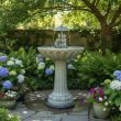 Solar Umbrella Fountain and Bird Bath – Stone Effect Water Feature – Lifestyle