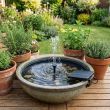Compact Solar Fountain – 1.5W for Small Gardens Showing the high quality connections and the mounting stake for the solar panel