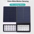 Low-Profile Outdoor Solar Lights with Wide-Angle Motion Sensor showing product dimensions and on off button with screw hole fixings 