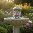 Solar Umbrella Fountain and Bird Bath – Stone Effect Water Feature – Lifestyle
