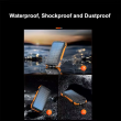 Waterproof Solar Charger 20000 mAh with Wireless Charging showing waterproof shockproof and dust proof properties 