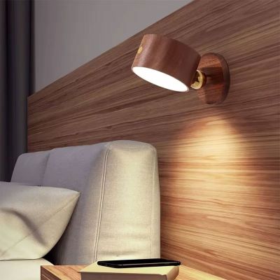 Elegant Real Wood Rechargeable Spotlight — USB Powered, 360° Magnetic Mount