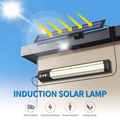 Hybrid Solar Security Light Strip – 150 LED, Slim, Motion Sensor, Remote, USB/Mains & Solar Charging, Shed/Garage