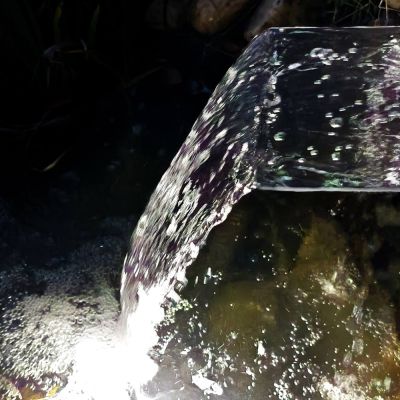 Solar Cascade Pump Max Head 3.0 m Showing a waterfall Cascade feature with lighting