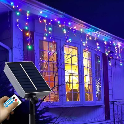 5M Solar Icicle Curtain Lights – Outdoor Waterproof Christmas LED Fairy Lights