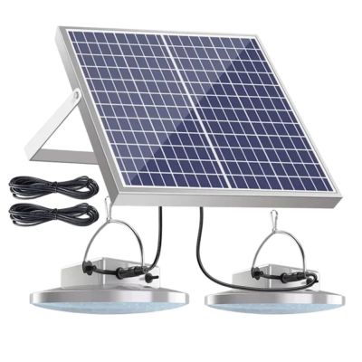 Solar Workshop Light – 1300 lumen dual pendant lamps illuminating garage workspace