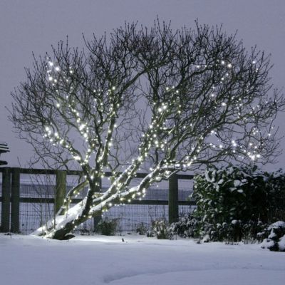 Solar String Lights 200 White PowerBee Endurance ® on tree in garden in winter time
