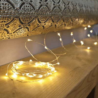 Micro Battery Fairy Lights on Silver Wire, 20 LEDs