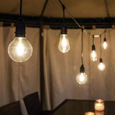 Bistro Festoon Lights with Filament Bulbs in Pub Marquee close up
