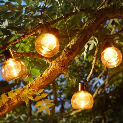 Boule Solar String Lights hanging in tree at night