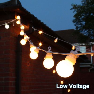 Festoon Lights Outdoor Connectable Warm White Frosted Bulbs on White Cable
