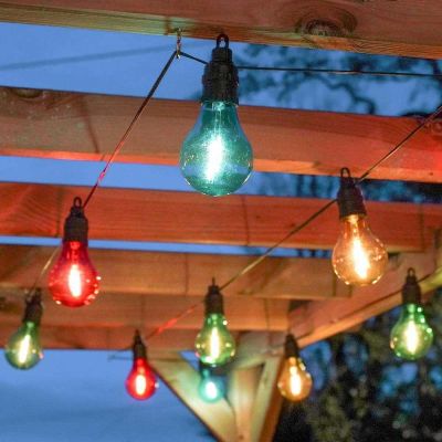 Indoor & Outdoor Festoon Lights 10 Multi Colour on Pergola outside