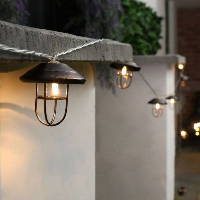 Outdoor Metal Battery Operated Lantern Lights, 10 Warm White LEDs