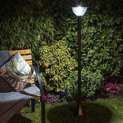 Solar Garden Lamp Post in garden at night