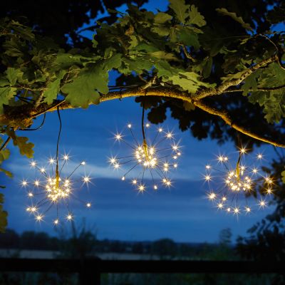 Triple StarBurst Solar String Lights night time - warm white