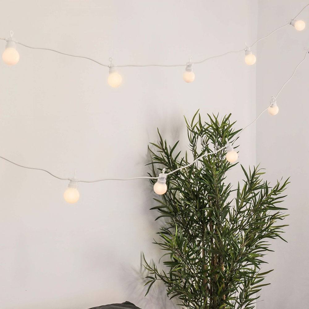 Festoon Lights Outdoor Connectable Frosted Bulbs on White Cable indoor use