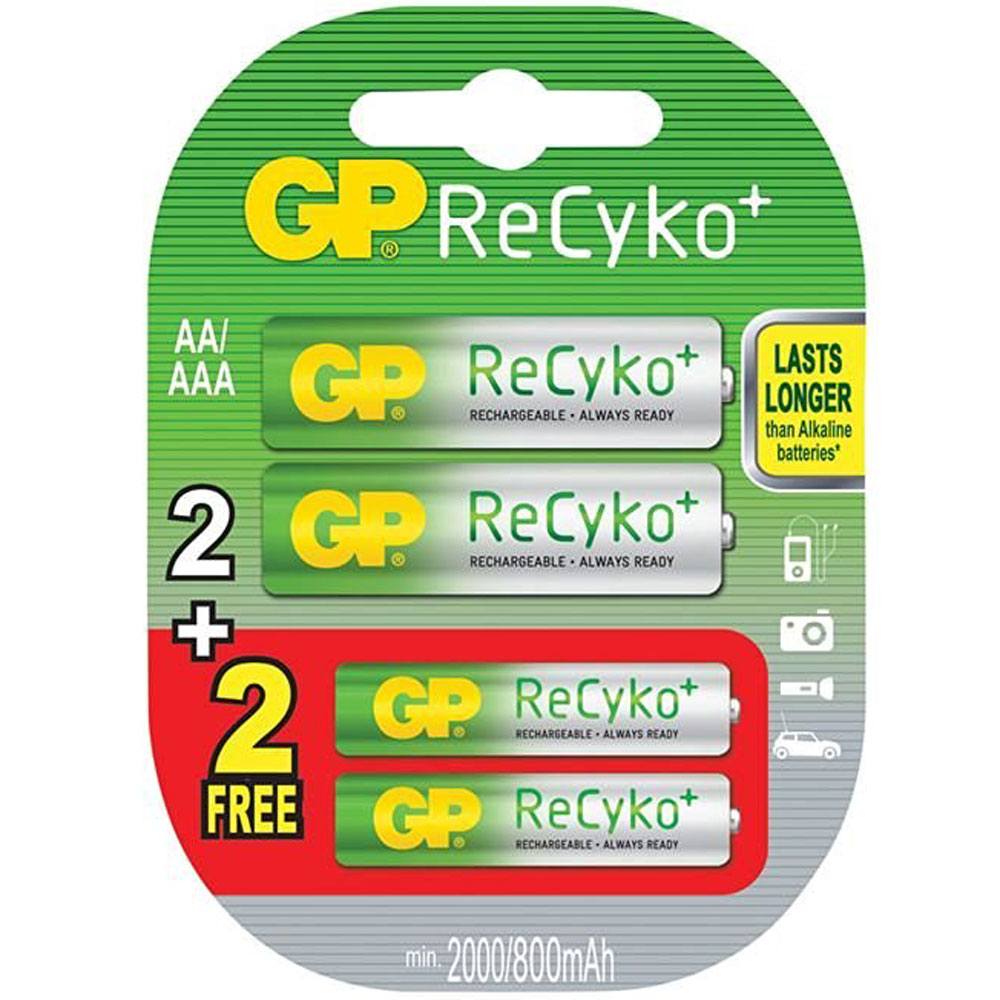 GP ReCyko+ 2AA 2000 mAh + 2AAA 800mAh Rechargeable Batteries