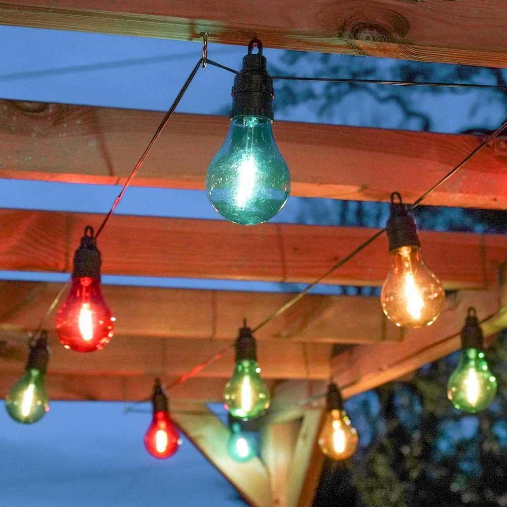 Indoor & Outdoor Festoon Lights 10 Multi Colour on Pergola outside