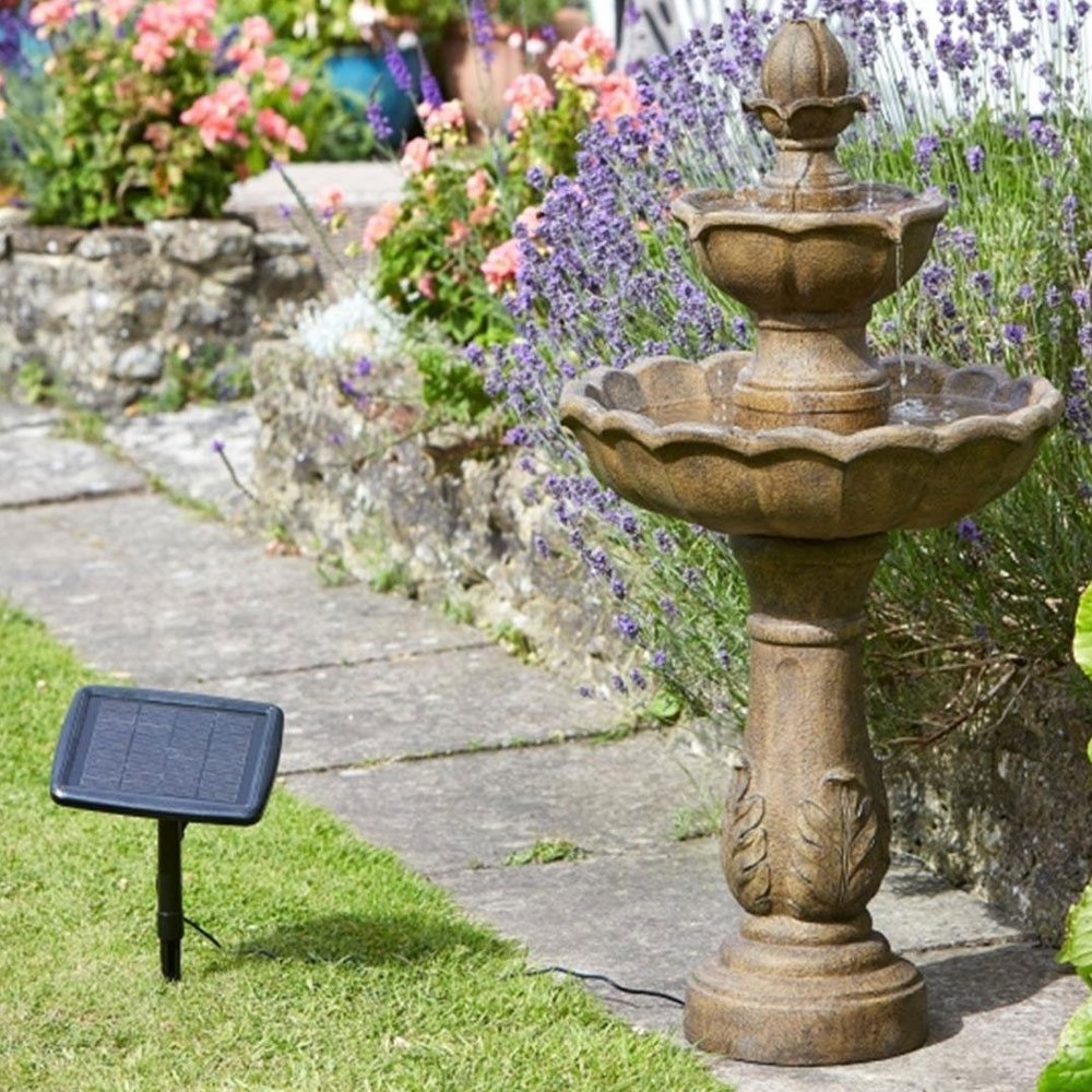 Kingsbury 3 Tier Solar Garden Water Feature Fountain showing solar panel