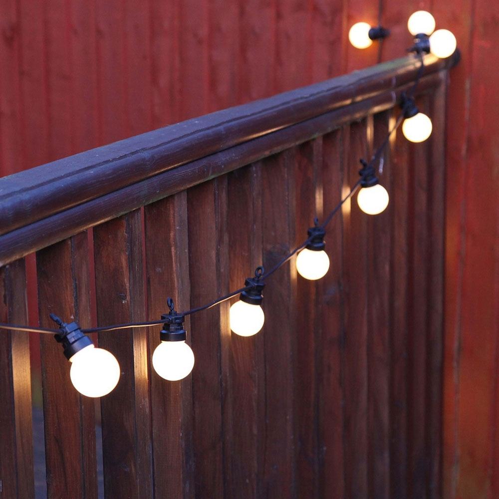 Outdoor Festoon Lights Connectable warm white strung along garden fence